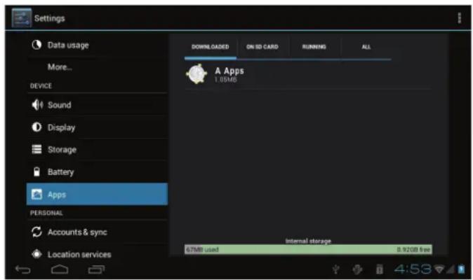 COBY MID7046 - To uninstall an application: - 1
