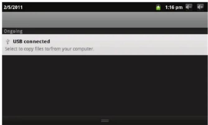 COBY MID7012 - Quand votre tablette est branchée, une icône USB apparaitra dans la barre de Notification. - 1