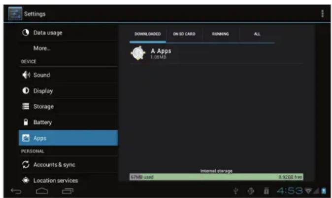 COBY MID7050 - Pour désinstaller une application: - 1