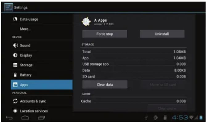 COBY MID7050 - To uninstall an application: - 3