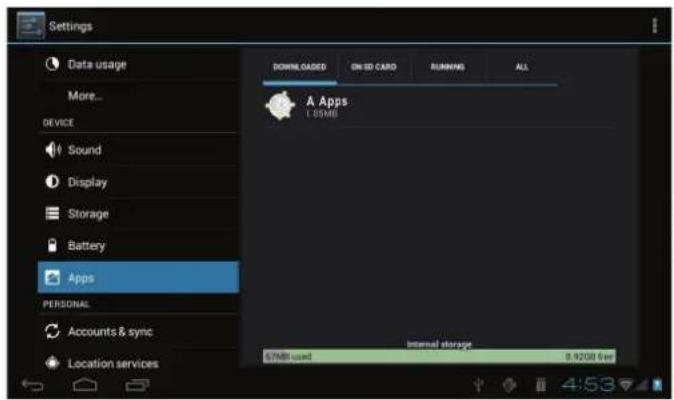COBY MID7050 - To uninstall an application: - 1