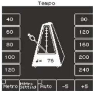 Tempo 40 60 80 100 120 Metro Metro Settings Auto -5 +5 76 80 120 160 200 240