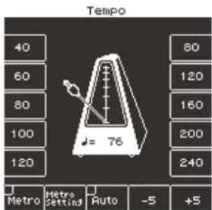 Tempo 40 60 80 100 120 80 120 160 200 240 Metro Metro Settings Auto -5 +5