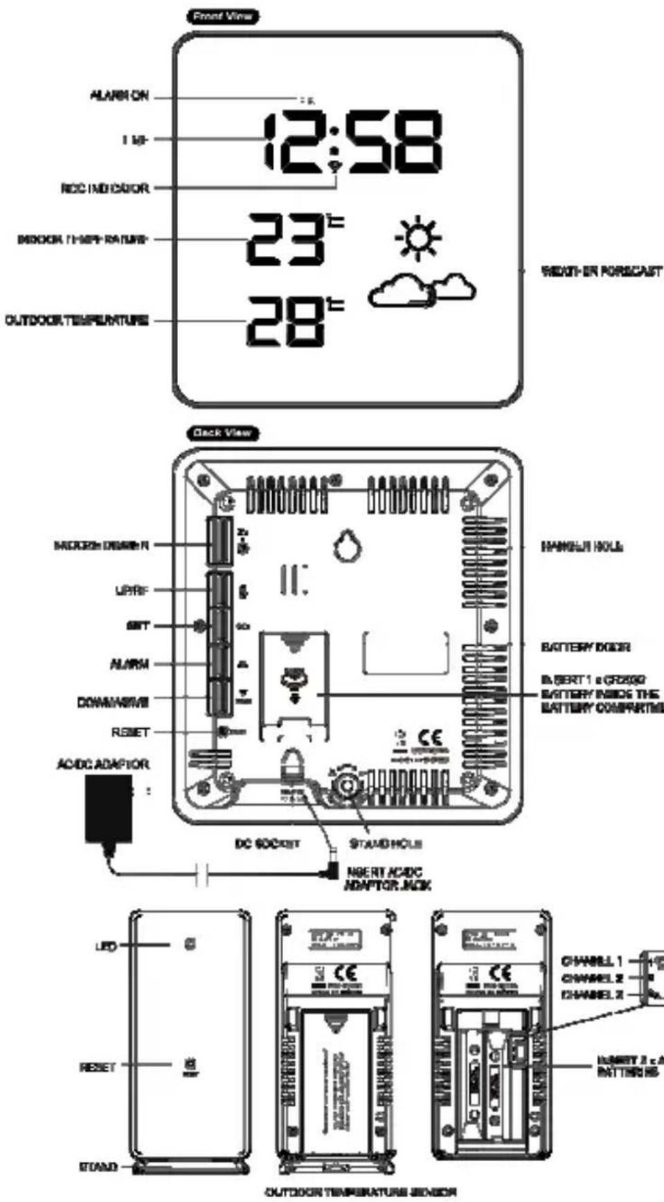 TECHNOLINE WS6825 - METEOROGICKA STANICE LED S RADIOVE RIZENYMI HODINAMI A BUDIKEM - 1