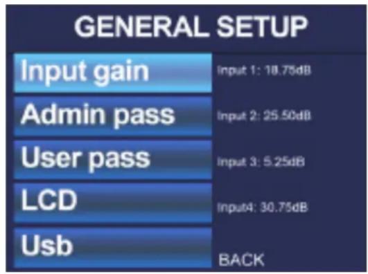 Audac SMQ750 - General setup >> Input gain (Gain d'entrée) - 1