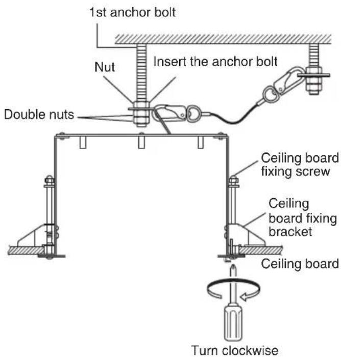 PANASONIC WVQ126 - Secure the mounting chassis to the ceiling board with the ceiling board fixing screws (4 positions). - 1