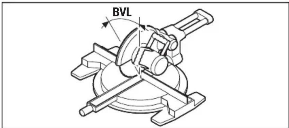 BOSCH PAM 220 - "4. BVL": determinar o ângulo de meia-esquadria vertical (Bevel Angle) - 1