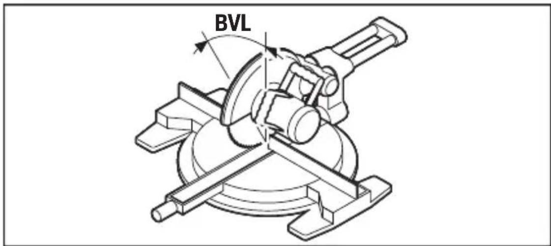 BOSCH PAM 220 - ,4. BVL": verticale verstekhoek (Bevel Angle) bepalen - 1