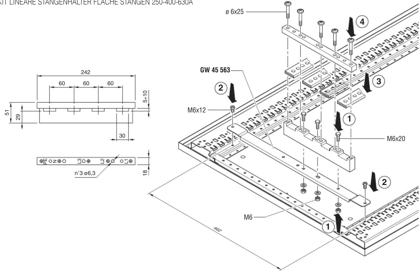 Gewiss GW45561 - KIT PORTABARRE LINEARE BARRE PIATTE 250-400-630A - LINEAR FLAT BAR HOLDER KIT 250-400-630A - 1