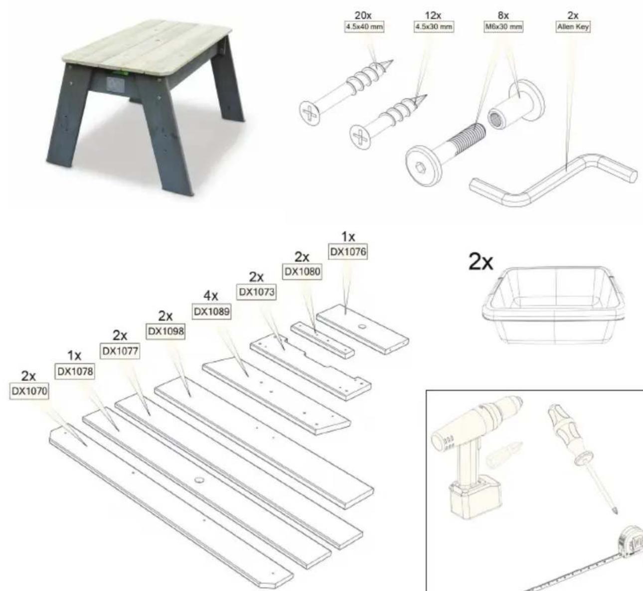 EXIT Aksent Sand Water & Picnictable (2 s) Deluxe - Parts list / Teilelleste / Onderdelen / Listes des pieces - 1