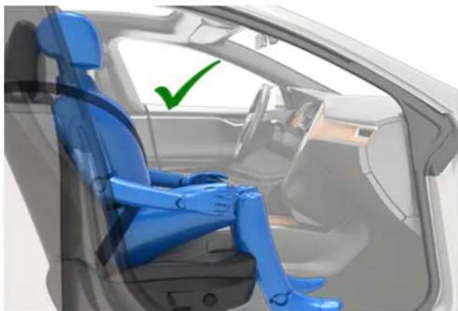 TESLA Model S (2018) - Exemples de passagers assiscorrectement et incorrectement - 1