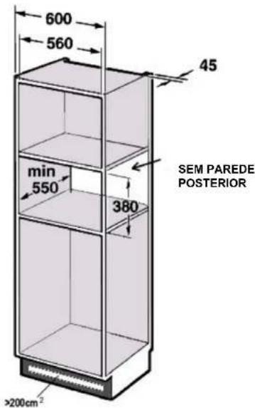 600 560 45 min 550 380 SEM PAREDE POSTERIOR >200cm²