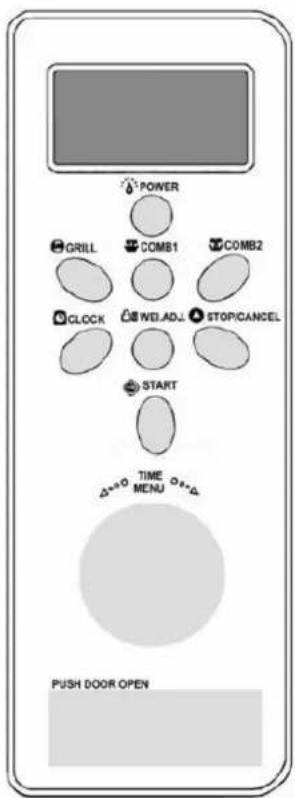 POWER ORILL COMB1 COMB2 CLCK WEI ADJ STOP/CANCEL START TIME MENU PUSH DOOR OPEN