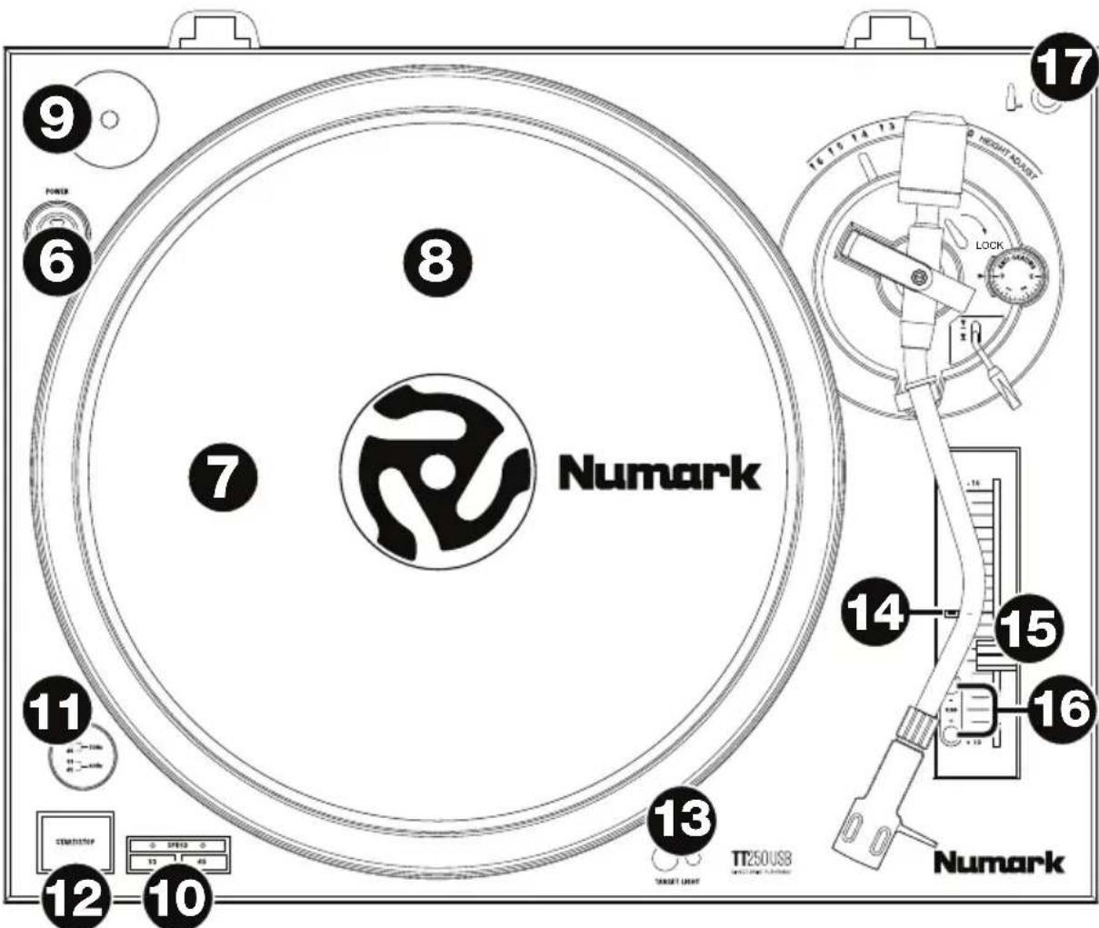 NUMARK TT250USB - Top Panel - 1
