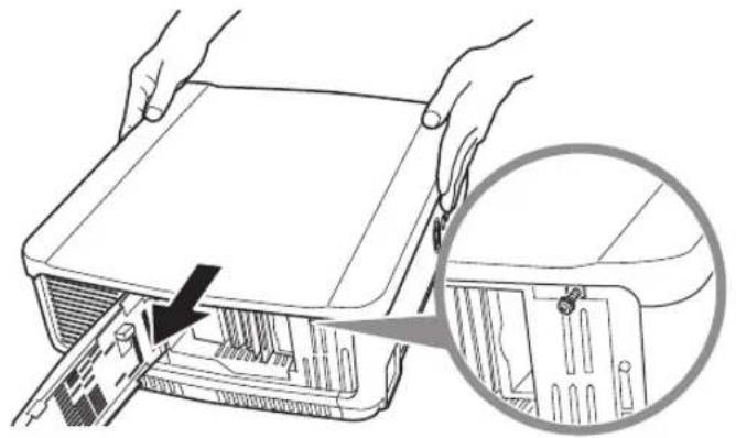 CANON REALiS WUX6010 - 2Desserrez la vis du panneau du panneau supérieur, puis faites-le glisser vers l'arrière pour le retirer. - 1