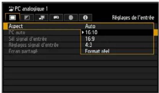 CANON REALiS WUX6010 - Sélection à partir d'une liste Exemple : Aspect (P77) - 1