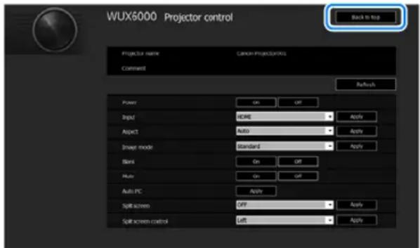 CANON REALiS WUX6010 - 5Lorsque les opérations sont terminées, cliquez sur [Back to top] pour revenir au premier écran Web. - 1