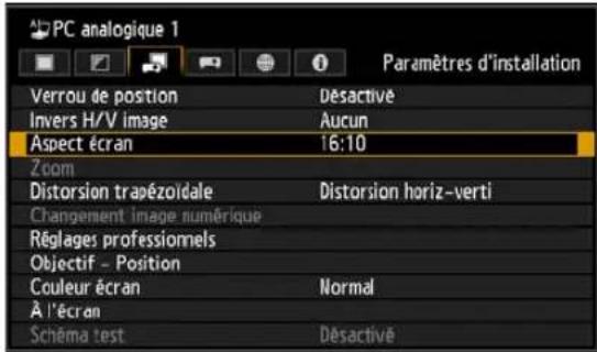 CANON REALiS WUX6010 - Sélectionnez [Aspect écran] à l'aide des touches [ ] ▲[ ], puis appuyez sur la touche OK. - 3