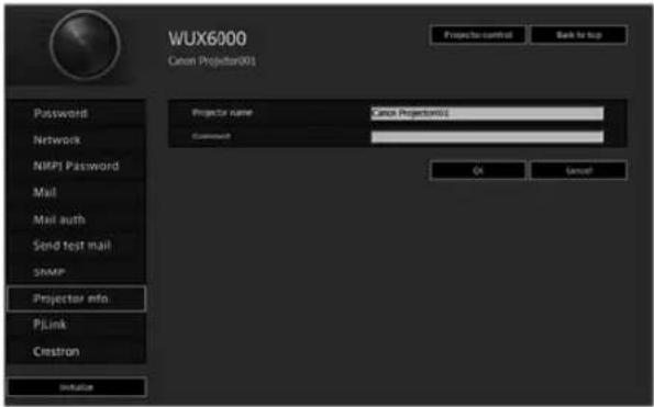 CANON REALiS WUX6010 - Réglage des informations relatives au projecteur [Projector info.] - 1