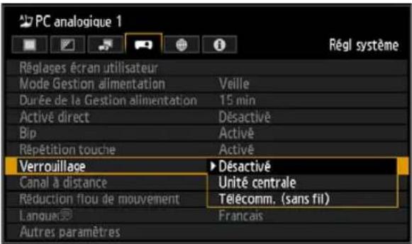 CANON REALiS WUX6010 - Verrouillage du projecteur ou des touches de la télécommande - 2