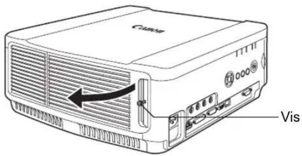 CANON REALiS WUX6010 - 1Utilisez un tournevis cruciforme et desserrez la vis du couvercle de la lampe, puis ouvrez le couvercle de la lampe. - 1