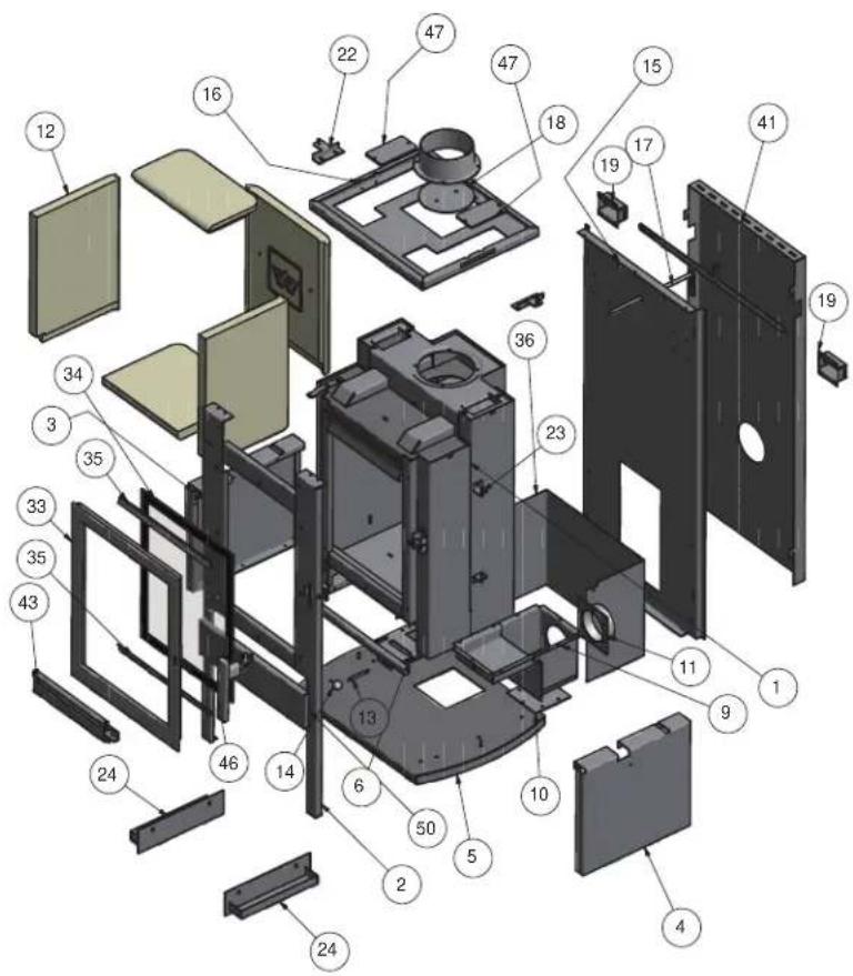 Exploded view diagram of a device with numbered components for identification