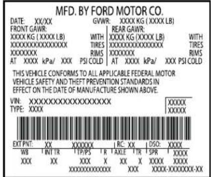 Lincoln MKC (2019) - ÉTIQUETTE D'HOMOLOGATION DU VEHICULE - 1