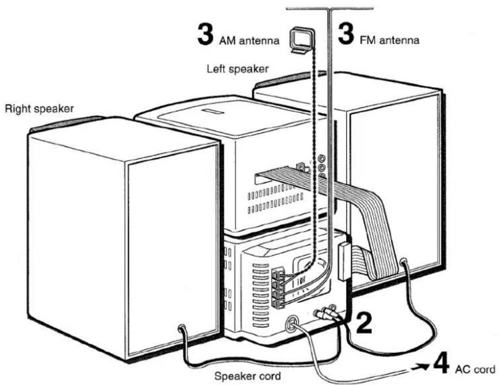 AIWA XRM75 - Connect the speaker cords to the tuner/amplifier unit. - 2