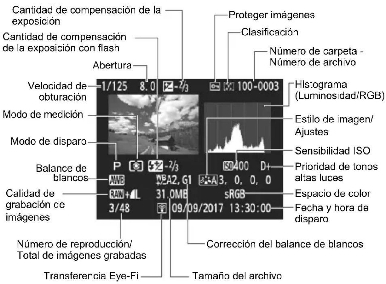 CANON EOS Rebel T7 - DISP Visualización de información sobre el disparo - 1