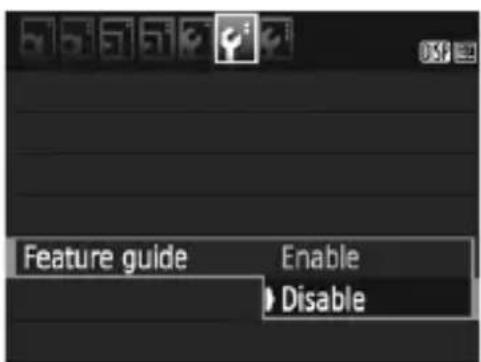 CANON EOS Rebel T7 - MENU Disabling the Feature Guide - 1
