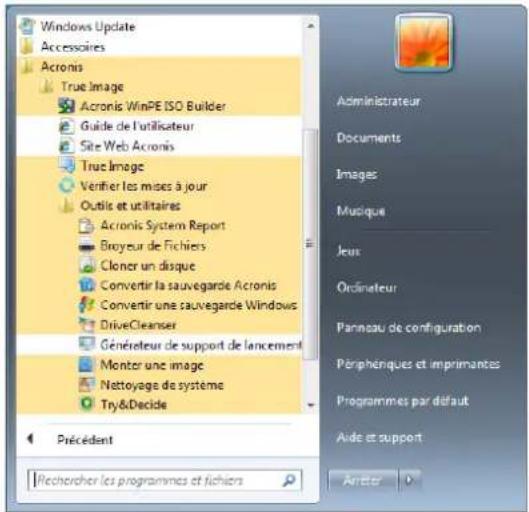 ACRONIS True Image 2014 - Menu Demarrer de Windows - 1