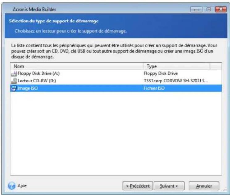 ACRONIS True Image 2014 - Sélection du support de démarrage - 1