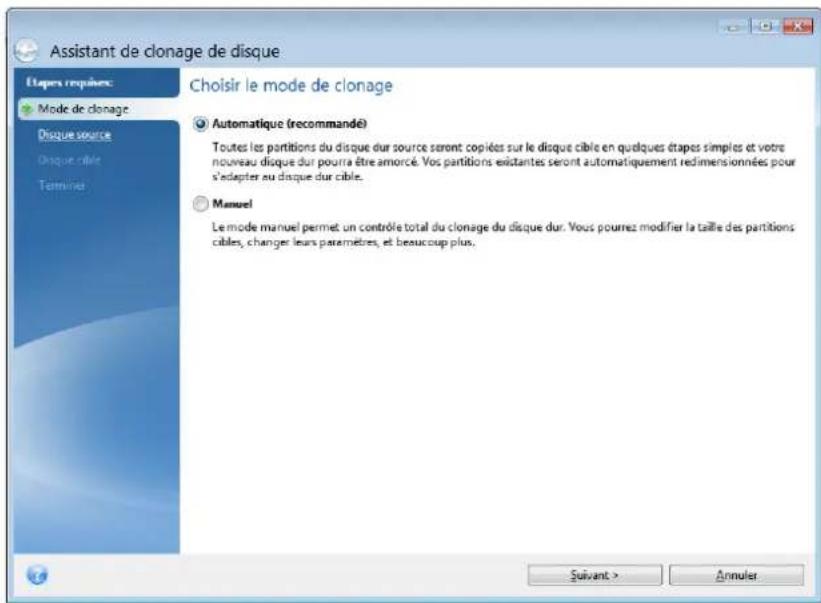 ACRONIS True Image 2014 - Sélection du mode de clonage - 1