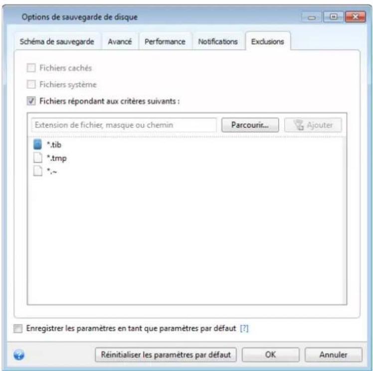 ACRONIS True Image 2014 - Comment utiliser les paramètres d'exclusion par défaut - 1