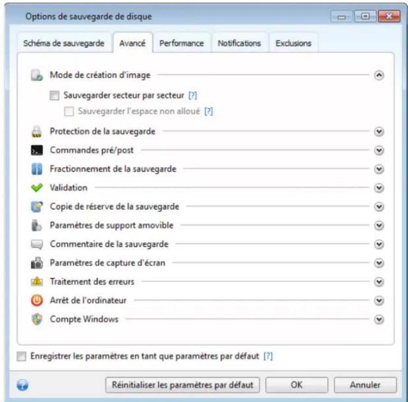 ACRONIS True Image 2014 - Options de sauvegarde - 1