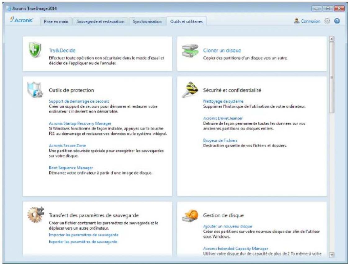 ACRONIS True Image 2014 - L'onglet Outils et Utilitaires - 1