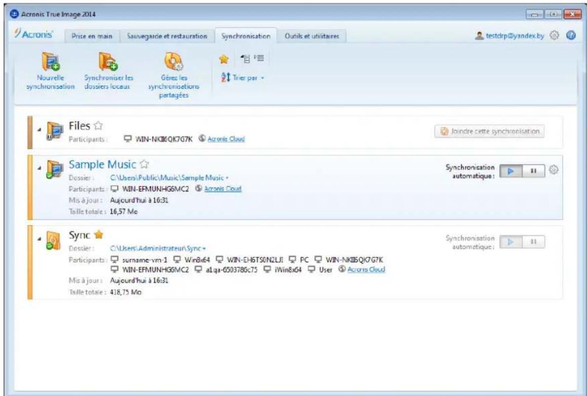ACRONIS True Image 2014 - Onglet Synchronisation - 1