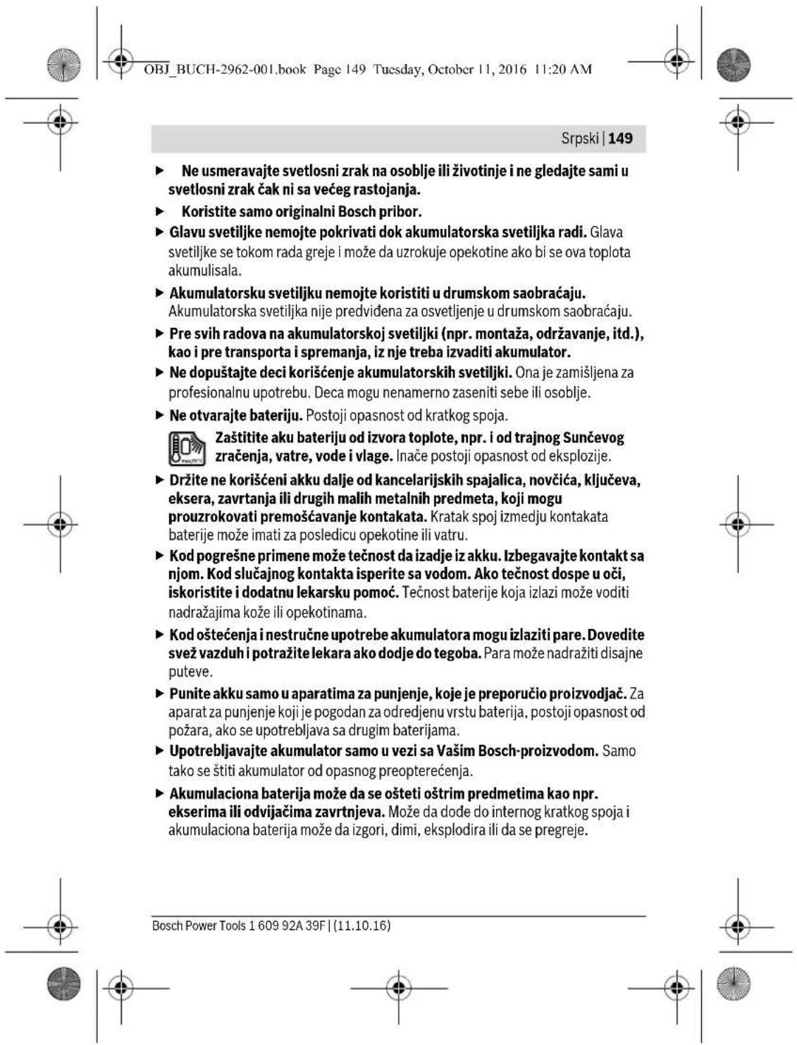 BOSCH GLI 12V300 Professional - Sigurnosna uputstva za akku-svetiliku - 9