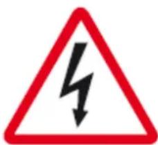 Warning sign depicting a lightning bolt symbol in red triangle