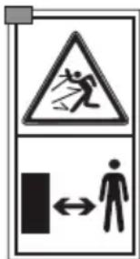 Traffic sign indicating a person slipping on a road, with a warning triangle and a double-headed arrow symbol.