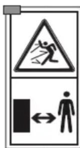 Traffic warning sign indicating a person slipping on a building, with a double-headed arrow symbol below.