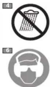 Two safety symbols: a no-smoking pictogram and a helmet with protective gear, both labeled with numbers 4 and 6.