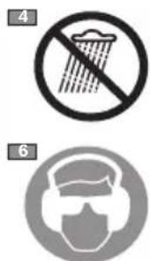 Two safety symbols: a no-smoking pictogram and a helmet with protective gear, both labeled with numbers 4 and 6.