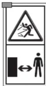 Traffic warning sign indicating a person slipping on a building, with a pictogram of the person crossing below.