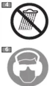 Two safety symbols: a no-smoking circle and a protective gear helmet with a shield.
