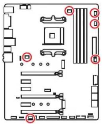 MSI X470 Gaming Plus - CPU_FAN1, PUMP_FAN1, SYS_FAN1~4: Stromanschlüsse für Lüfter - 1