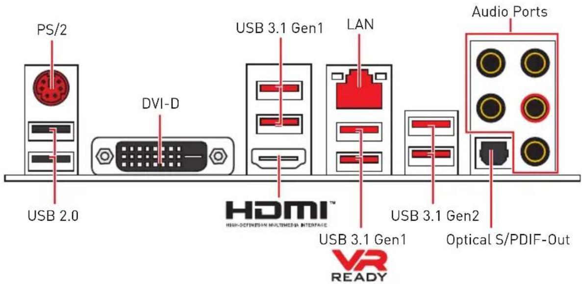 MSI X470 Gaming Plus - Rear I/O Panel - 1
