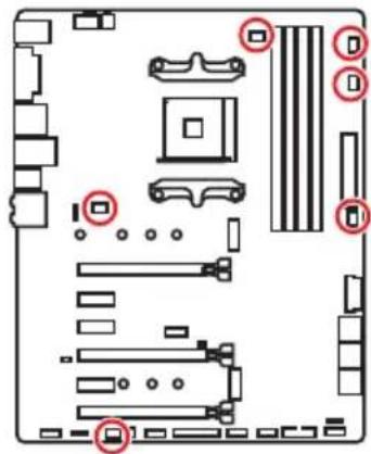 MSI X470 Gaming Plus - CPU_FAN1, PUMP_FAN1, SYS_FAN1~4: Connecteurs pour ventilateurs - 1