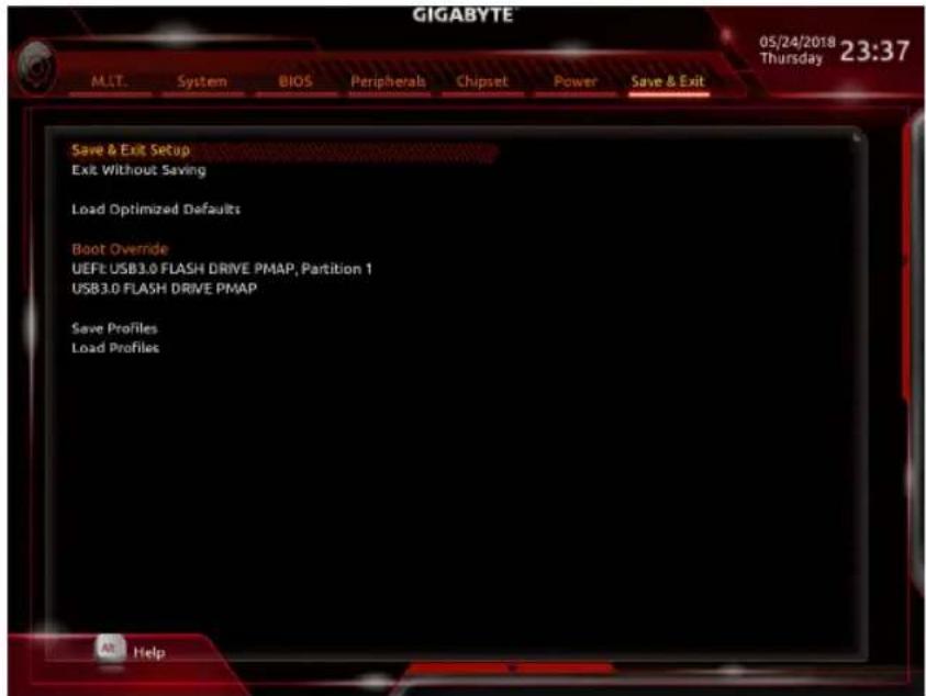 GIGABYTE B450 Aorus PRO - 2-9 Save & Exit (存储设定值并结束设定程序) - 1