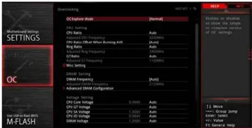 MSI MEG Z390 Godlike - OC Menu (menu overclocking) - 1